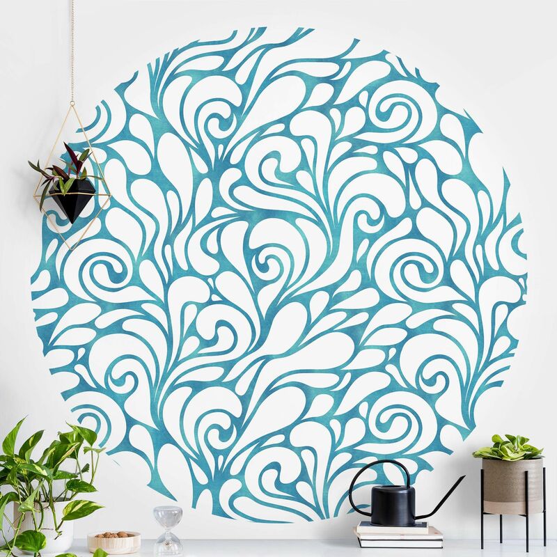 

Papel pintado redondo autoadhesivo - Natural Pattern With Curls In Blue Dimensión LxA: 50cm x 50cm