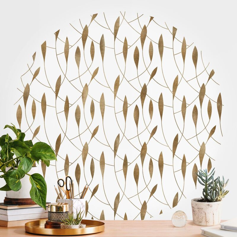 

Papel pintado redondo autoadhesivo - Natural Pattern Sweeping Leaves In Gold Dimensión LxA: 122cm x 122cm