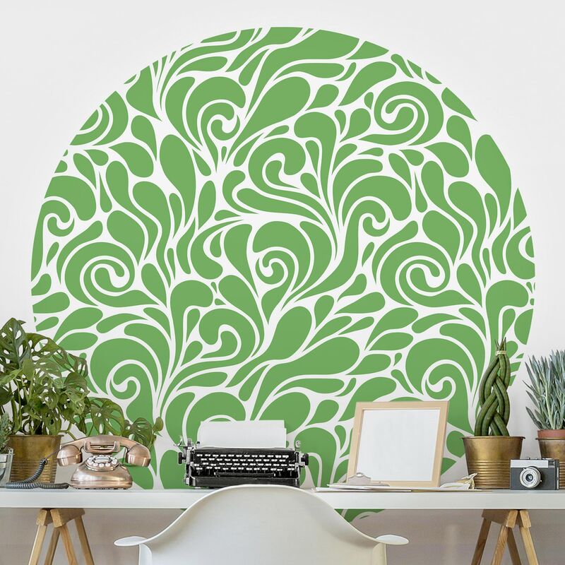 

Papel pintado redondo autoadhesivo - Natural Pattern With Curls In Front Of Green Dimensión LxA: 100cm x 100cm