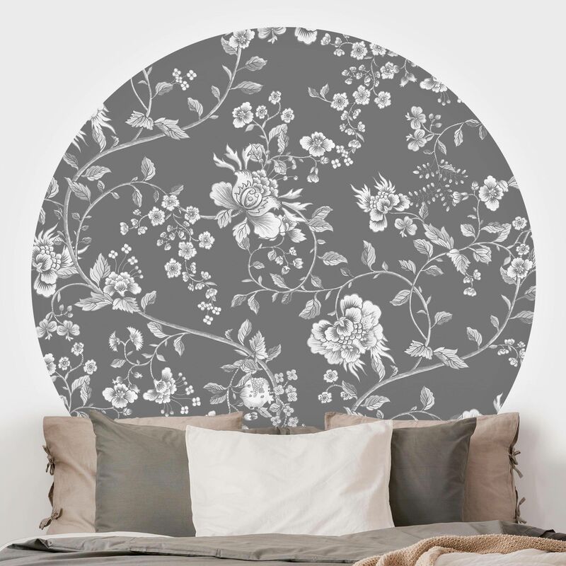 

Papel pintado redondo autoadhesivo - Flower Tendrils On Gray Dimensión LxA: 244cm x 244cm