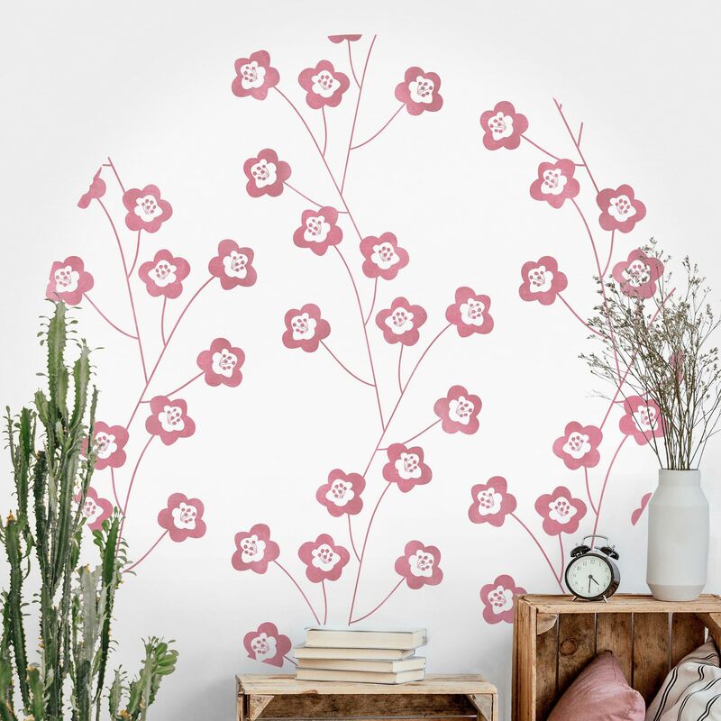 

Papel pintado redondo autoadhesivo - Natural Pattern Delicate Flowers In Pink Dimensión LxA: 122cm x 122cm