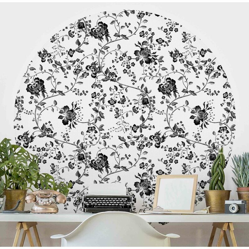 

Papel pintado redondo autoadhesivo - Black Flower Tendrils Dimensión LxA: 244cm x 244cm