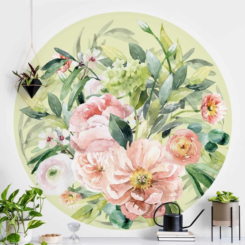 

Papel pintado redondo autoadhesivo - Watercolor Pink Flower Bouquet Dimensión LxA: 225cm x 225cm