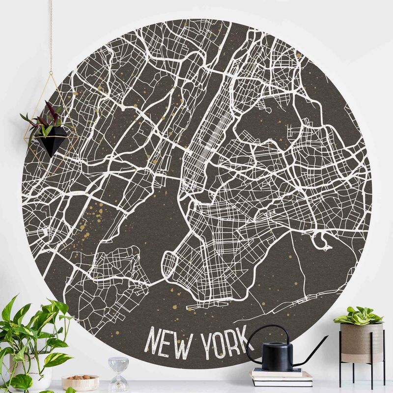 

Papel pintado redondo autoadhesivo - City Map New York- Retro Dimensión LxA: 150cm x 150cm