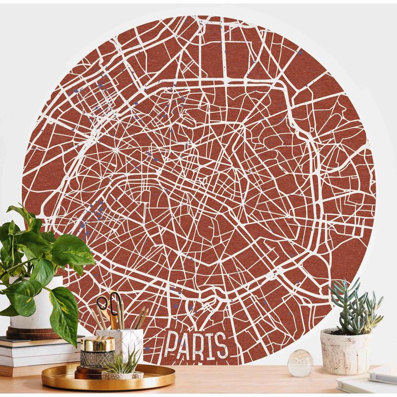 

Papel pintado redondo autoadhesivo - City Map Paris - Retro Dimensión LxA: 225cm x 225cm