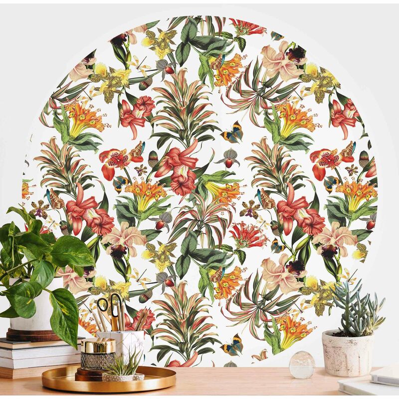 

Papel pintado redondo autoadhesivo - Tropical Flowers Dimensión LxA: 150cm x 150cm