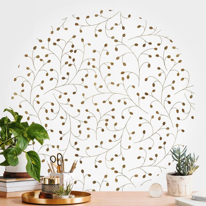 

Papel pintado redondo autoadhesivo - Delicate Twigs Pattern With Dots In Gold Dimensión LxA: 75cm x 75cm