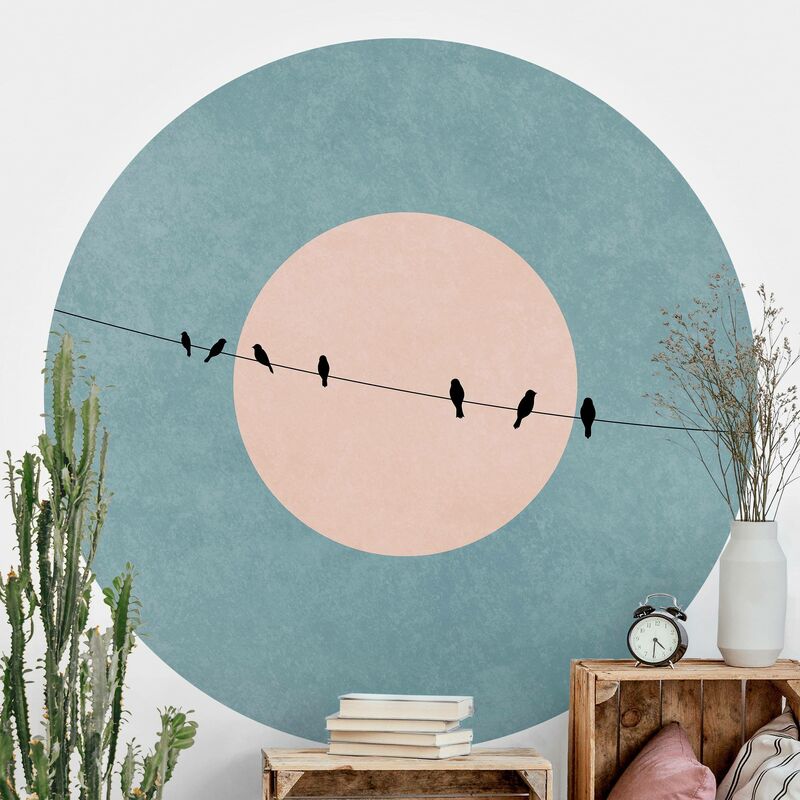 

Papel pintado redondo autoadhesivo - Birds In Front Of Pink Sun I Dimensión LxA: 200cm x 200cm