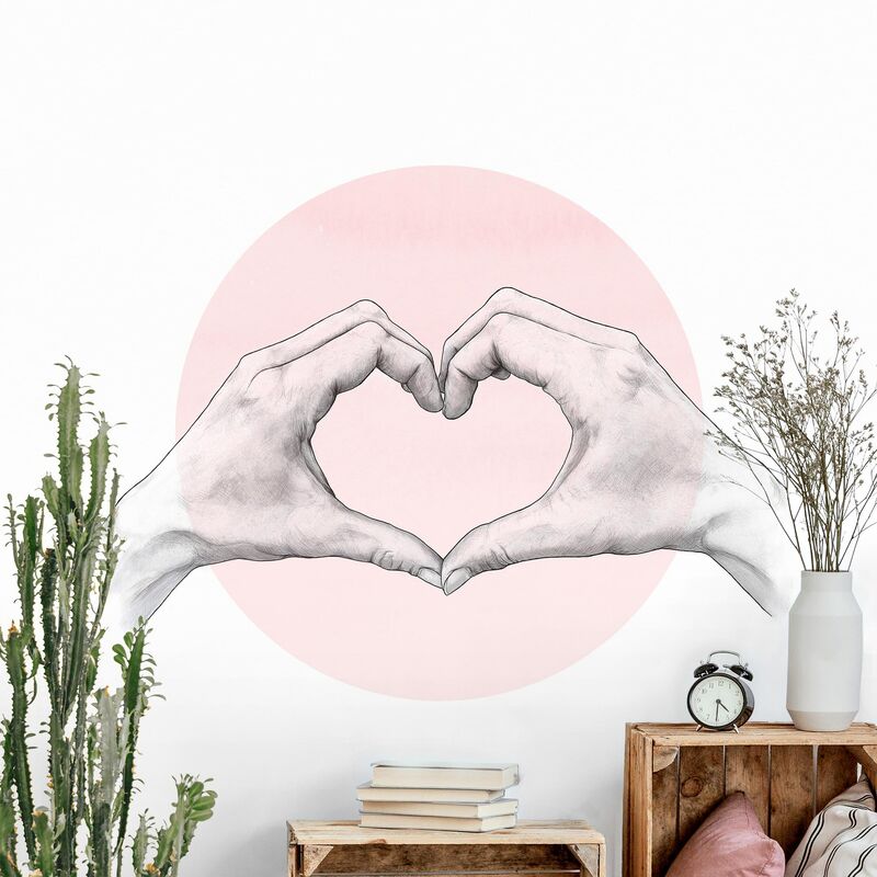 

Papel pintado redondo autoadhesivo - Laura Graves - Illustration Heart Hands Circle Pink White Dimensión LxA: 100cm x 100cm