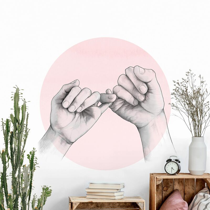 

Papel pintado redondo autoadhesivo - Laura Graves - Illustration Hands Friendship Circle Pink White Dimensión LxA: 200cm x 200cm
