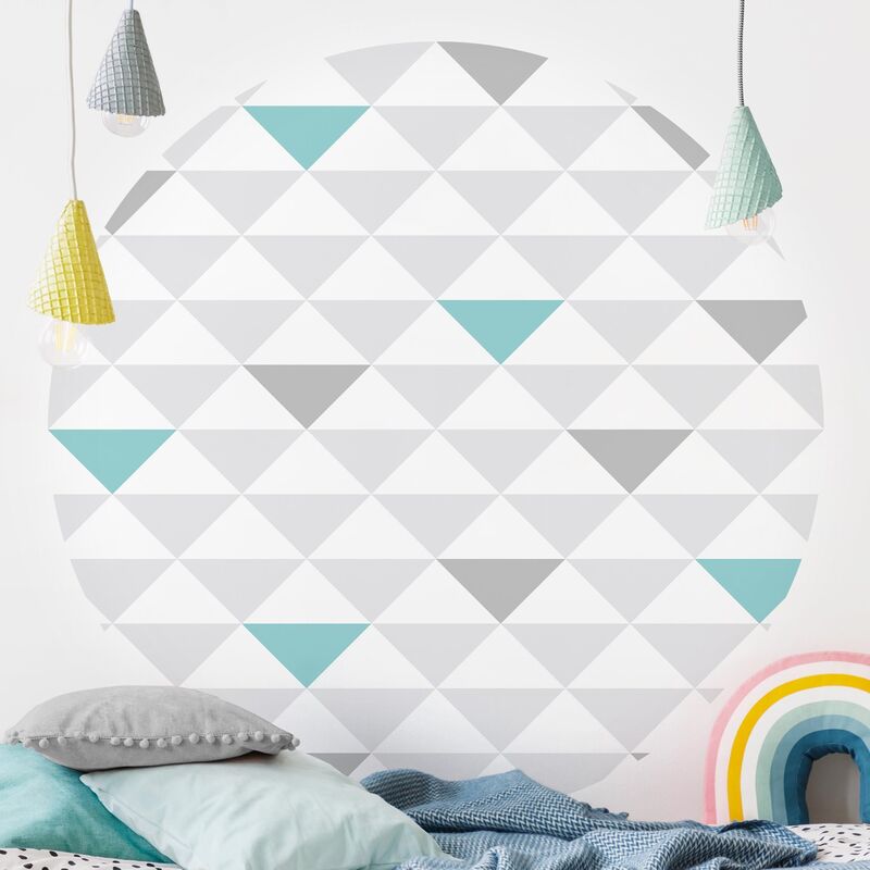 

Papel pintado redondo autoadhesivo - No.YK64 Triangles Gray White Turquoise Dimensión LxA: 225cm x 225cm