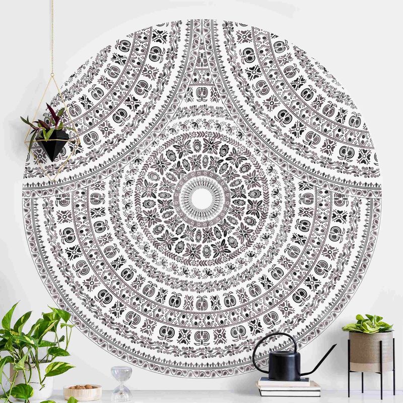 

Papel pintado redondo autoadhesivo - Large Boho Mandala In Brown Black Dimensión LxA: 75cm x 75cm