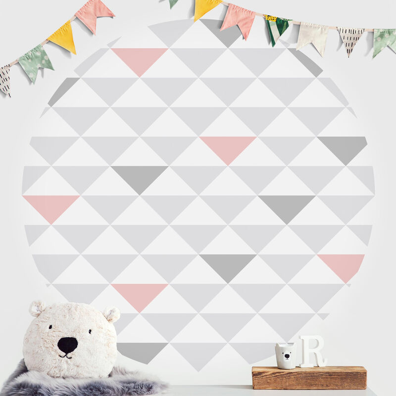

Papel pintado redondo autoadhesivo - No.YK65 Triangles Gray White Pink Dimensión LxA: 200cm x 200cm