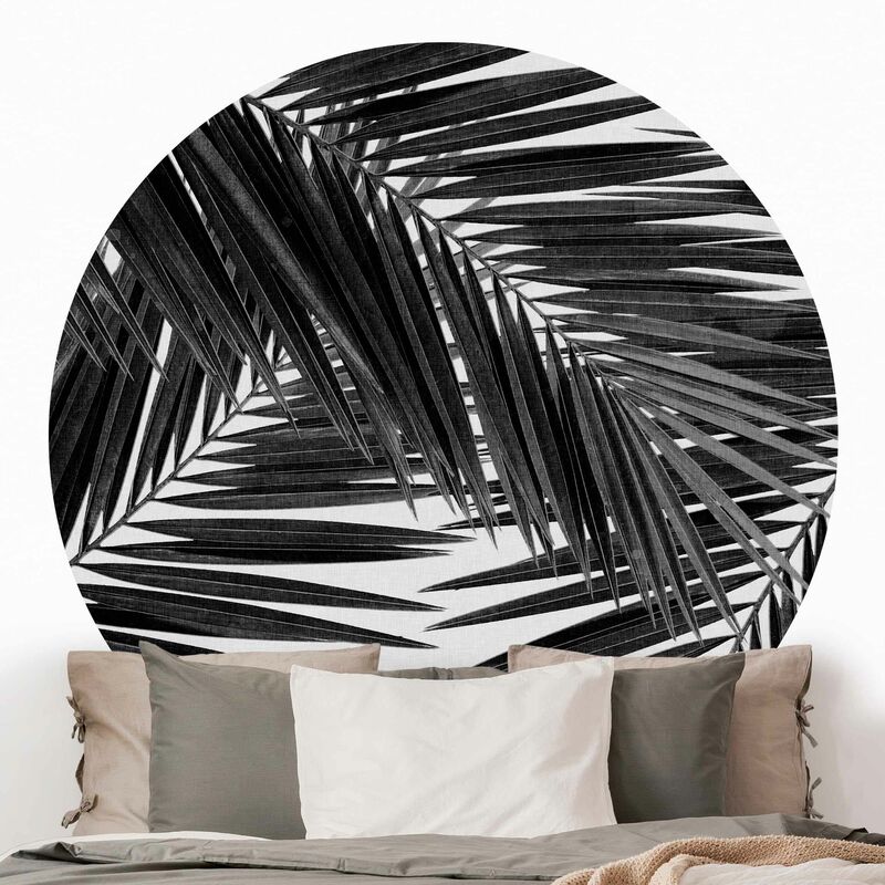 

Papel pintado redondo autoadhesivo - View Through Palm Leaves Black And White Dimensión LxA: 175cm x 175cm