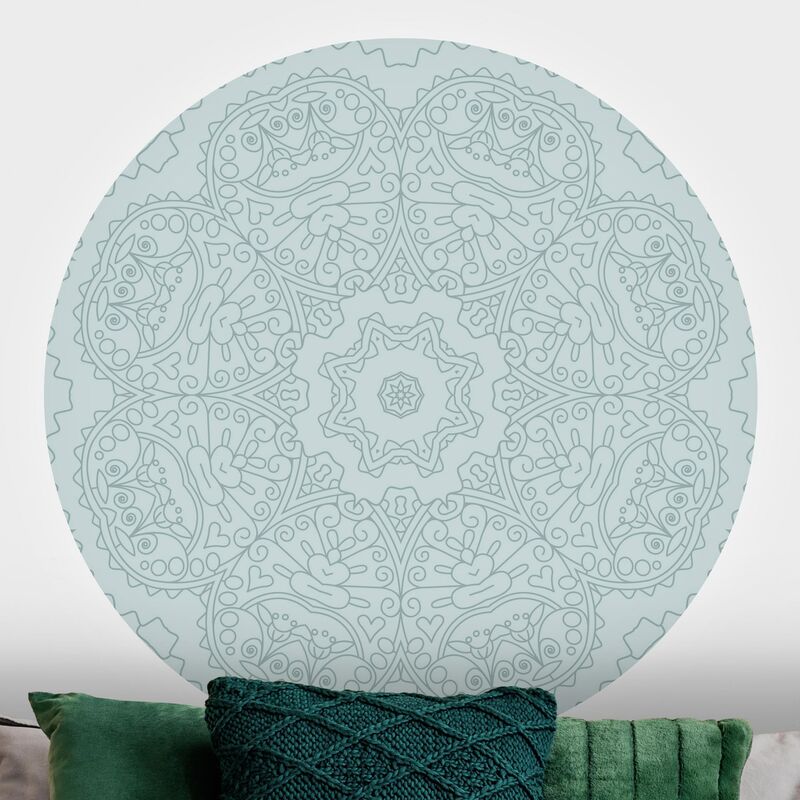 

Papel pintado redondo autoadhesivo - Jagged Mandala Flower With Star In Turquoise Dimensión LxA: 122cm x 122cm