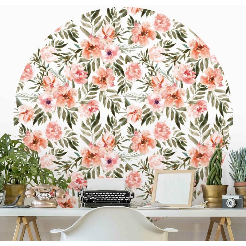 

Papel pintado redondo autoadhesivo - Watercolor Pink Flowers In Front Of White Dimensión LxA: 175cm x 175cm