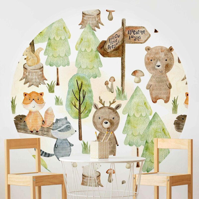 

Papel pintado redondo autoadhesivo - Fox And Bear With Trees Dimensión LxA: 122cm x 122cm