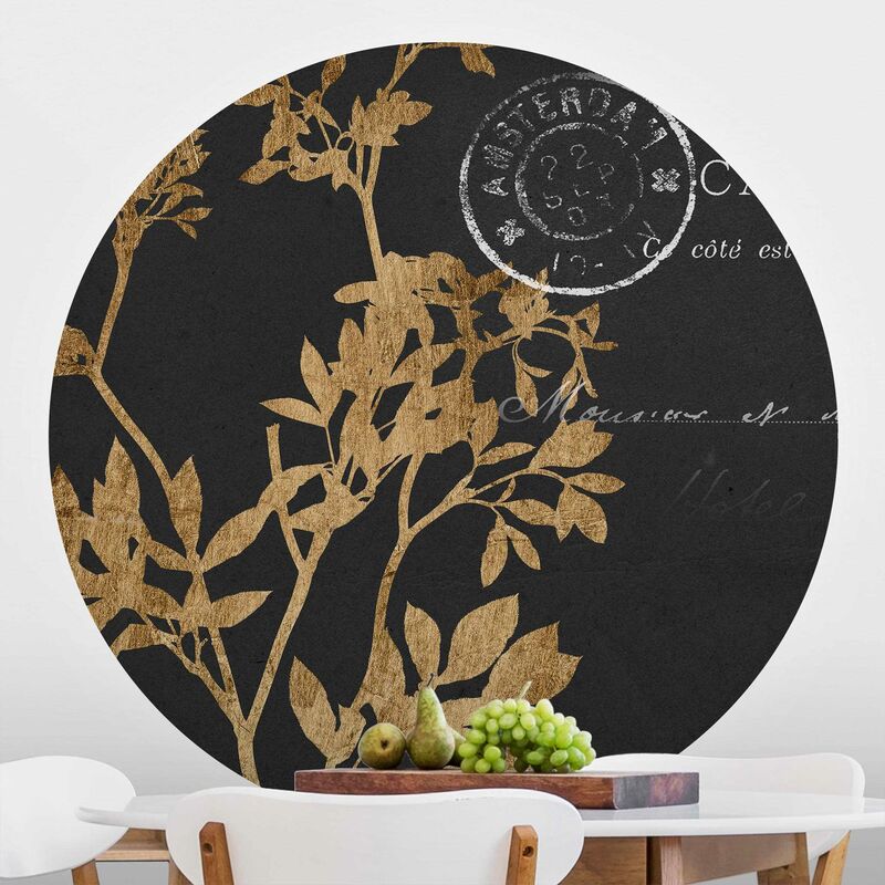 

Papel pintado redondo autoadhesivo - Golden Leaves On Mocha I Dimensión LxA: 50cm x 50cm