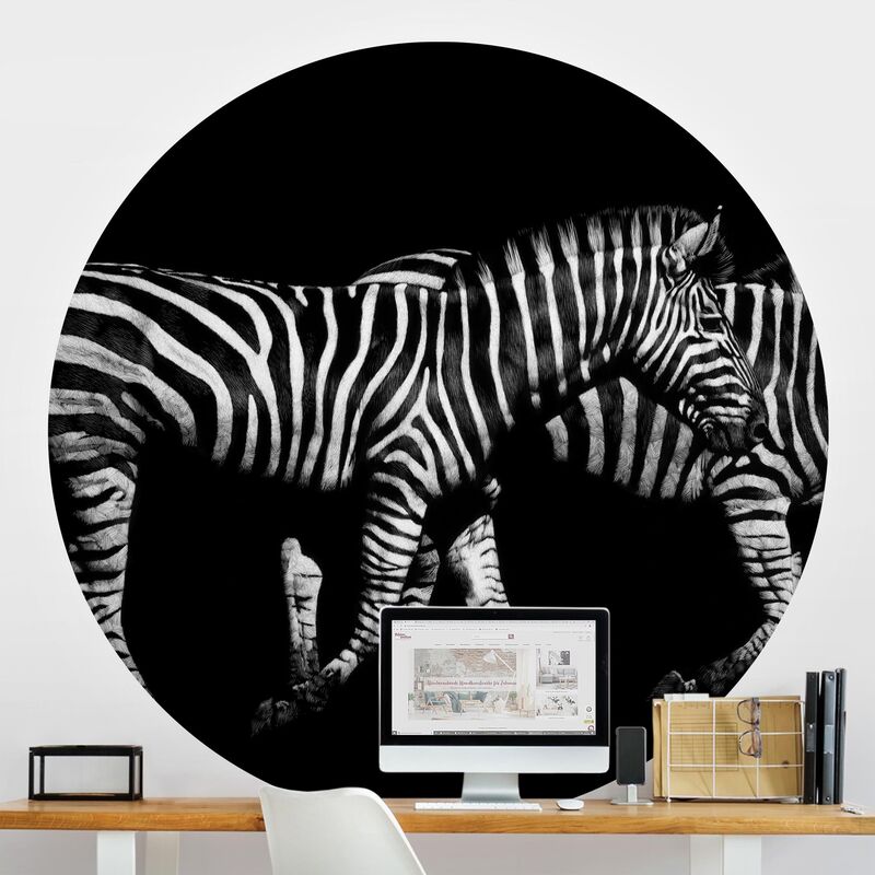 

Bilderwelten - Papel pintado redondo autoadhesivo - Zebra In The Dark Dimensión LxA: 244cm x 244cm