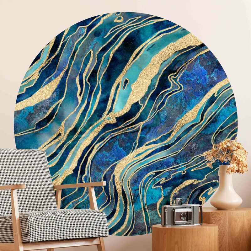 

Papel pintado redondo autoadhesivo - Gemstone Aqumarine And Gold Dimensión LxA: 175cm x 175cm