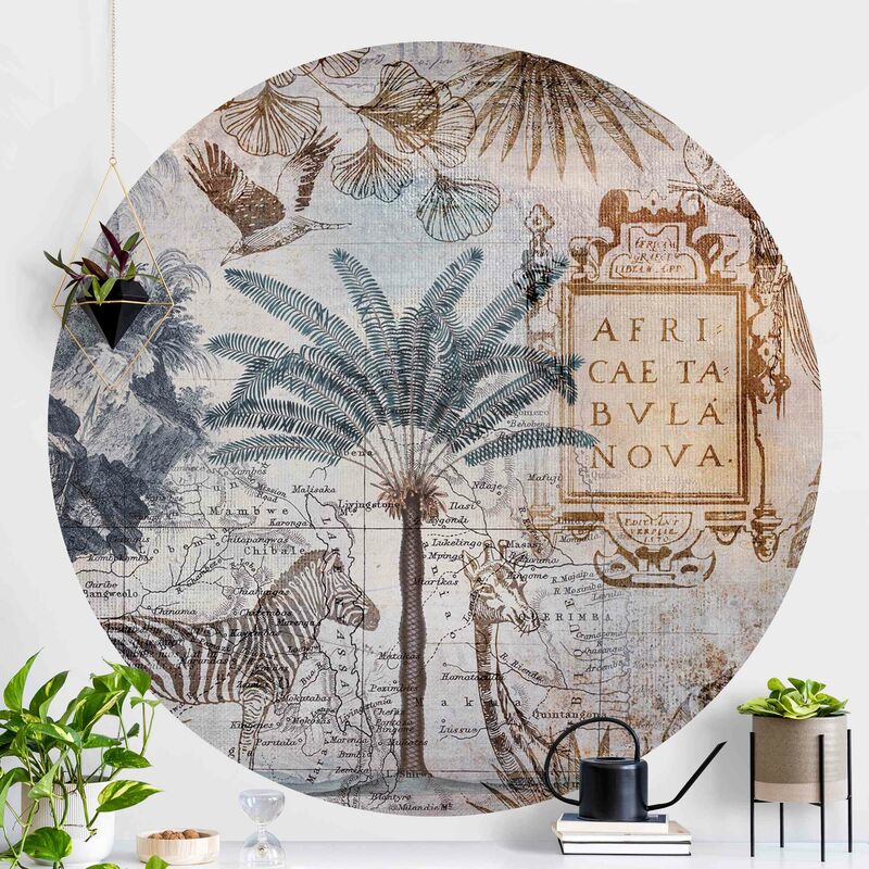 

Papel pintado redondo autoadhesivo - Vintage Collage Map Africa Dimensión LxA: 225cm x 225cm