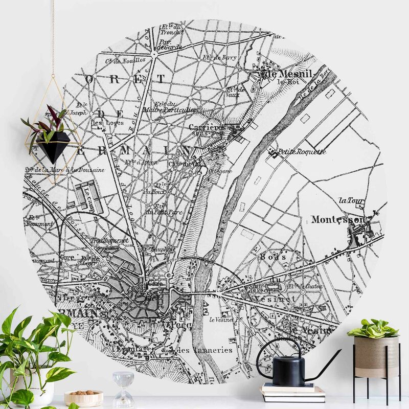 

Papel pintado redondo autoadhesivo - Vintage Map St Germain Paris Dimensión LxA: 122cm x 122cm