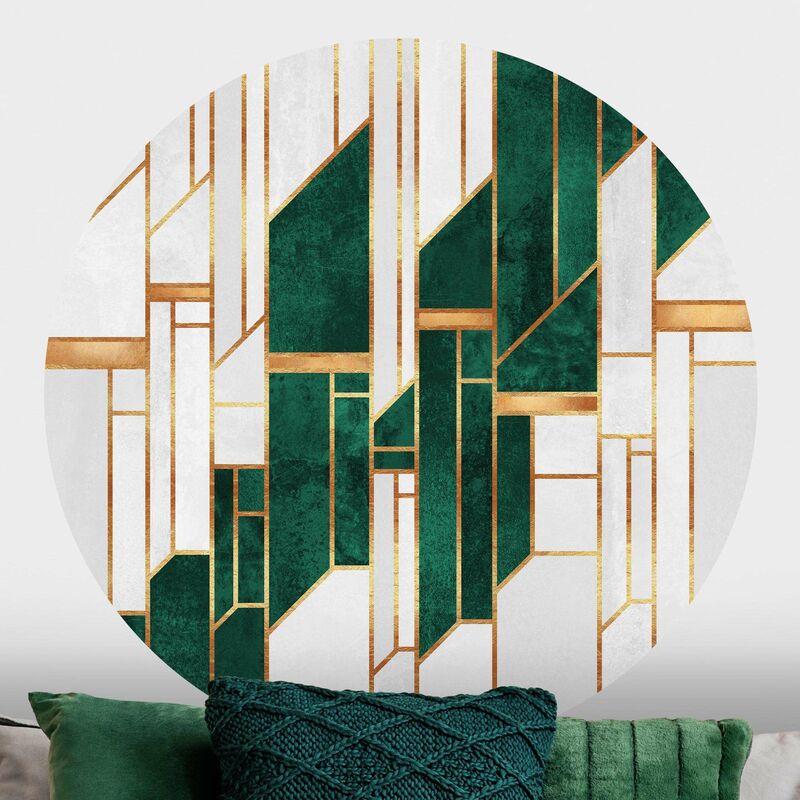 

Papel pintado redondo autoadhesivo - Elisabeth Fredriksson - Emerald And gold Geometry Dimensión LxA: 100cm x 100cm