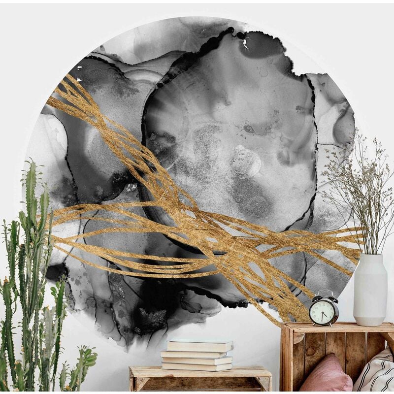 

Papel pintado redondo autoadhesivo - Black Ink With Golden Lines Dimensión LxA: 75cm x 75cm