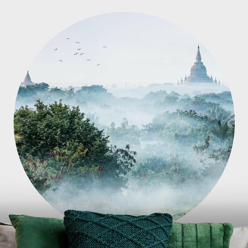 

Papel pintado redondo autoadhesivo - Morning Fog Over The Jungle Of Bagan Dimensión LxA: 150cm x 150cm