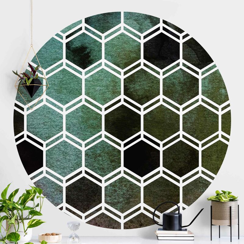 

Papel pintado redondo autoadhesivo - Hexagonal Dreams Watercolour In Green Dimensión LxA: 244cm x 244cm