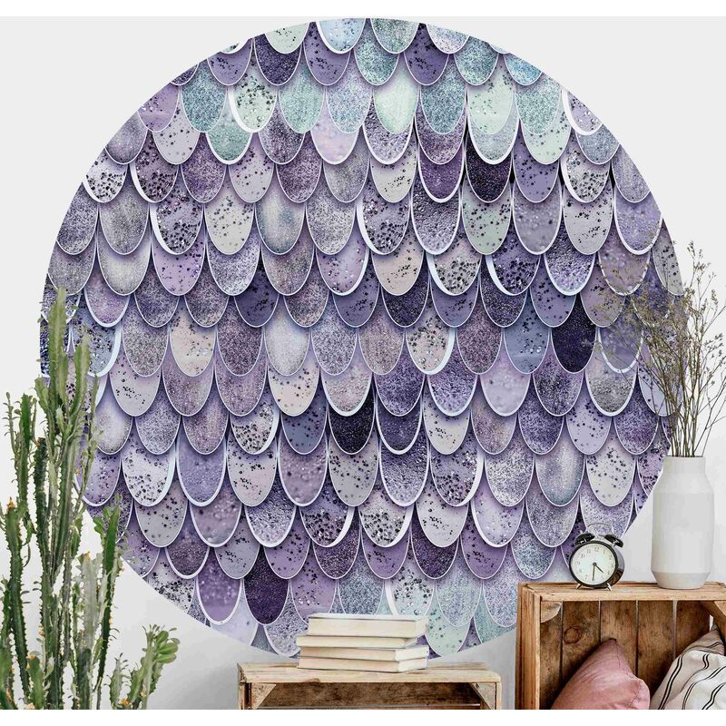 

Papel pintado redondo autoadhesivo - Mermaid Magic In Purple Dimensión LxA: 150cm x 150cm