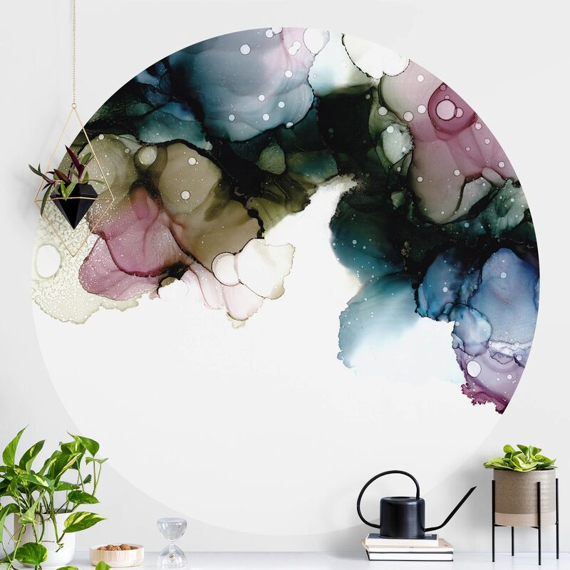 

Papel pintado redondo autoadhesivo - Floral Arches With Gold Dimensión LxA: 200cm x 200cm