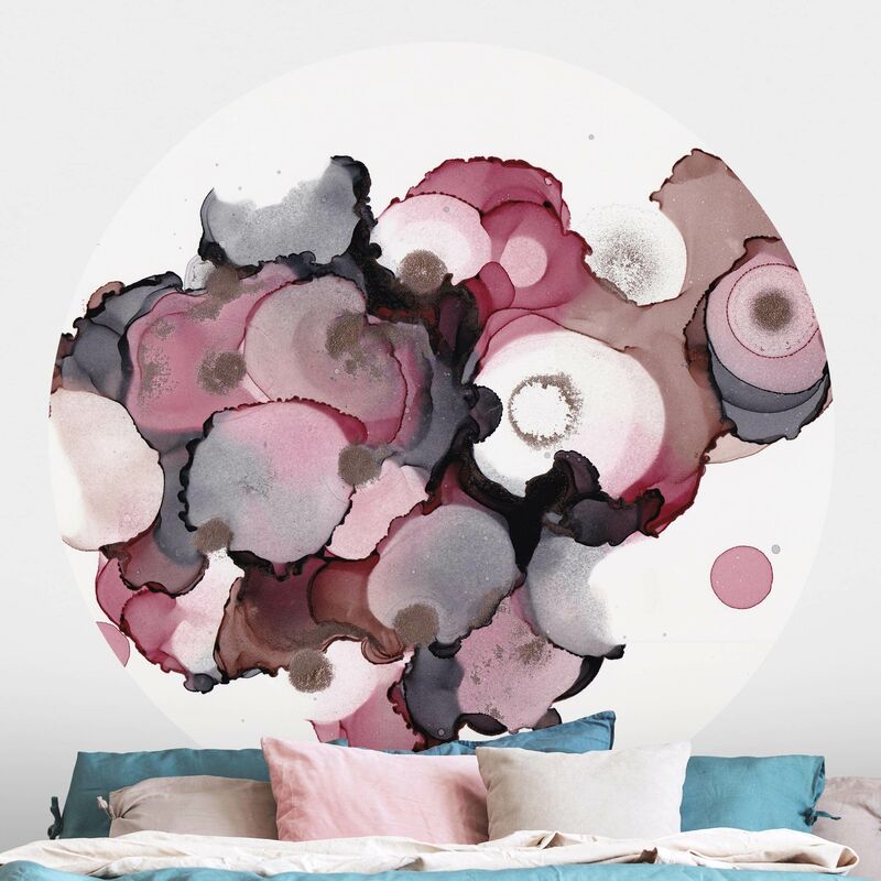 

Papel pintado redondo autoadhesivo - Pink Beige Drops With Pink Gold Dimensión LxA: 122cm x 122cm