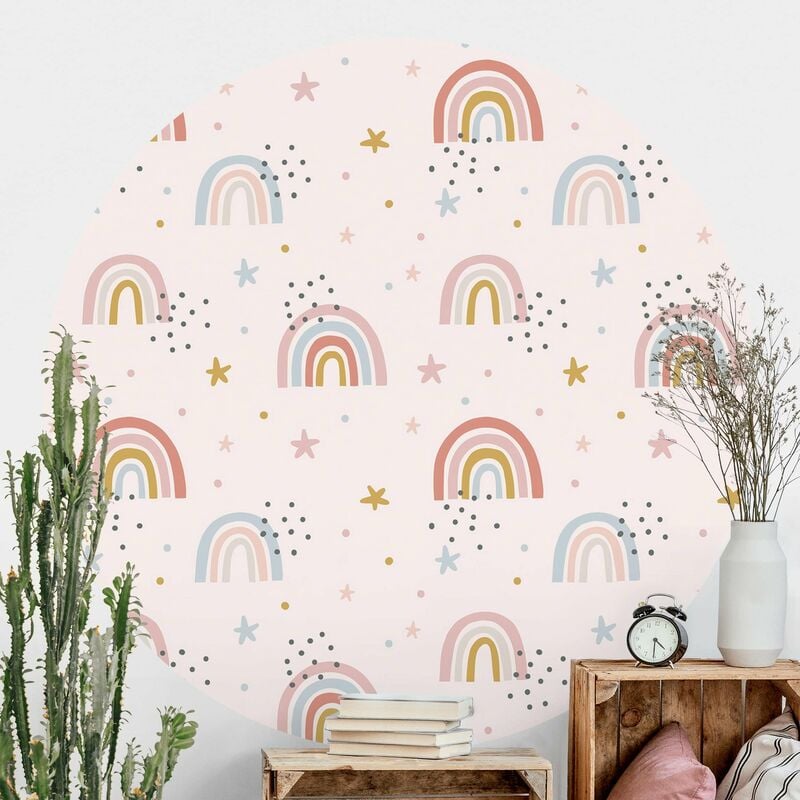 

Papel pintado redondo autoadhesivo - Rainbow World With Stars And Dots Dimensión LxA: 75cm x 75cm