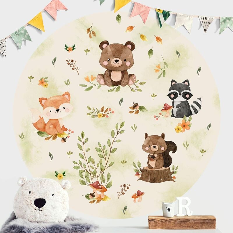

Papel pintado redondo autoadhesivo - Forest Animals Autumn Bear Squirrel Raccoon Dimensión LxA: 225cm x 225cm