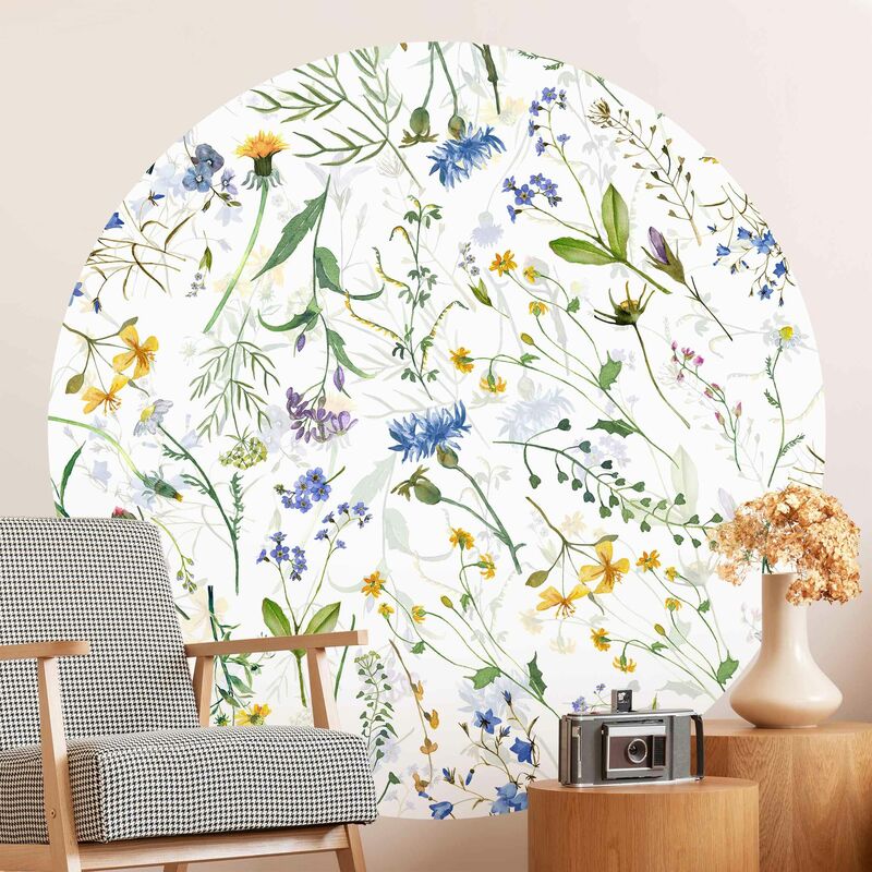 

Papel pintado redondo autoadhesivo - Flower Meadow In Watercolour Dimensión LxA: 75cm x 75cm