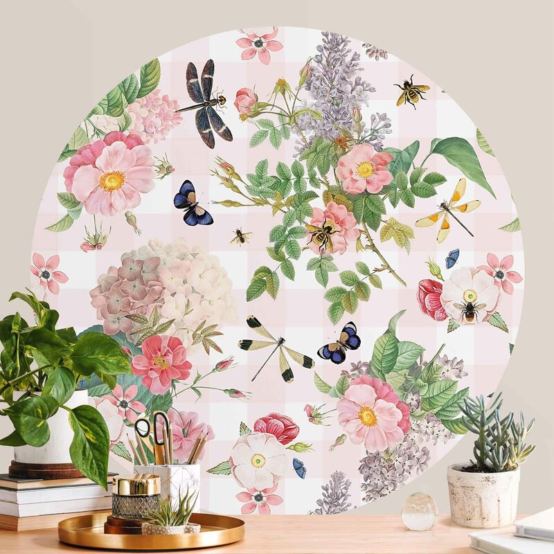 

Papel pintado redondo autoadhesivo - Butterflies With Pink Roses Dimensión LxA: 100cm x 100cm