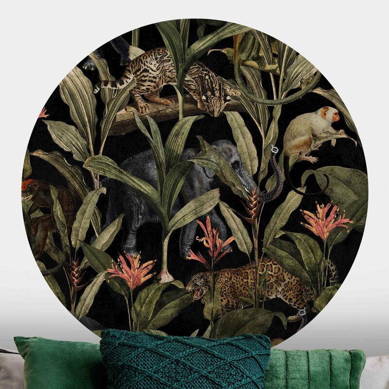 

Papel pintado redondo autoadhesivo - Tropical Night With Leopard Dimensión LxA: 225cm x 225cm