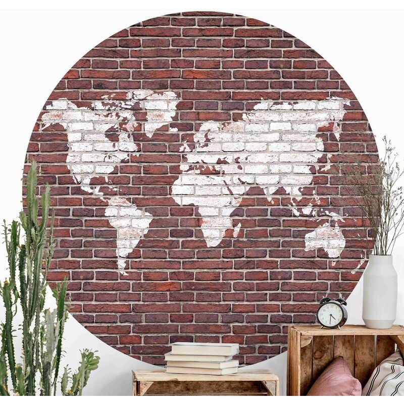 

Papel pintado redondo autoadhesivo - Brick World Map Dimensión LxA: 244cm x 244cm