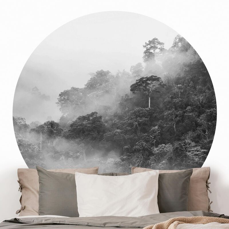 

Papel pintado redondo autoadhesivo - Jungle In The Fog Black And White Dimensión LxA: 150cm x 150cm