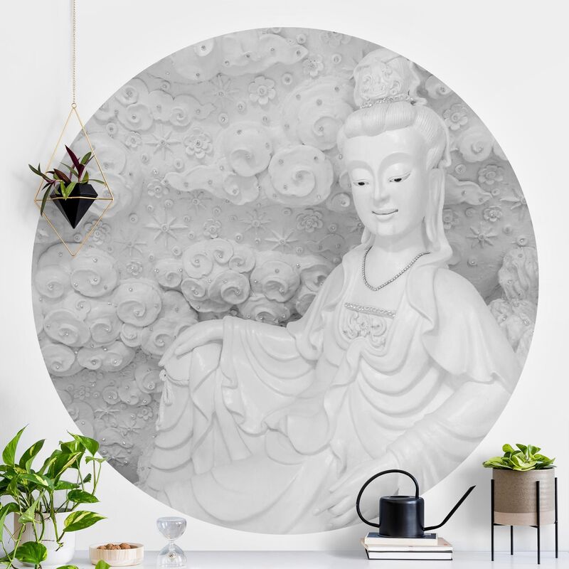 

Papel pintado redondo autoadhesivo - Noble Buddha Statue In Black And White Dimensión LxA: 150cm x 150cm