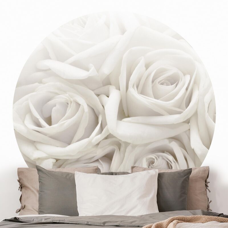 

Papel pintado redondo autoadhesivo - White Roses Dimensión LxA: 122cm x 122cm