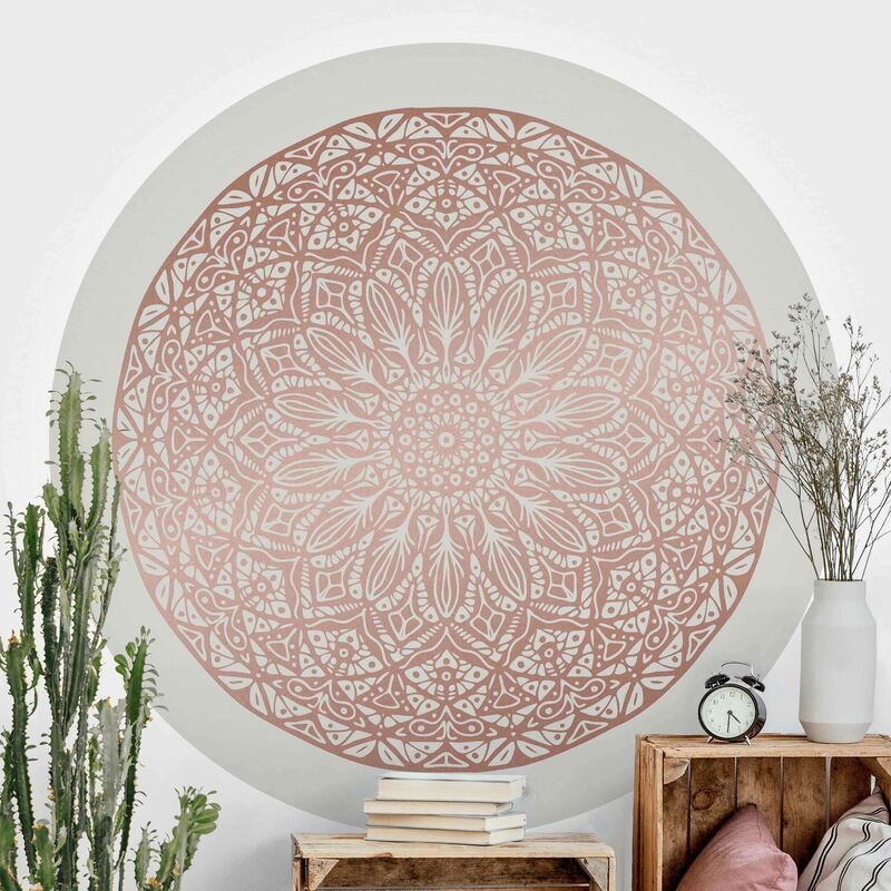 

Papel pintado redondo autoadhesivo - Mandala Ornament In Copper Gold Dimensión LxA: 75cm x 75cm