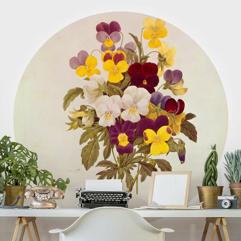 

Papel pintado redondo autoadhesivo - Pierre Joseph Redoute - Bouquet of Pansies Dimensión LxA: 50cm x 50cm