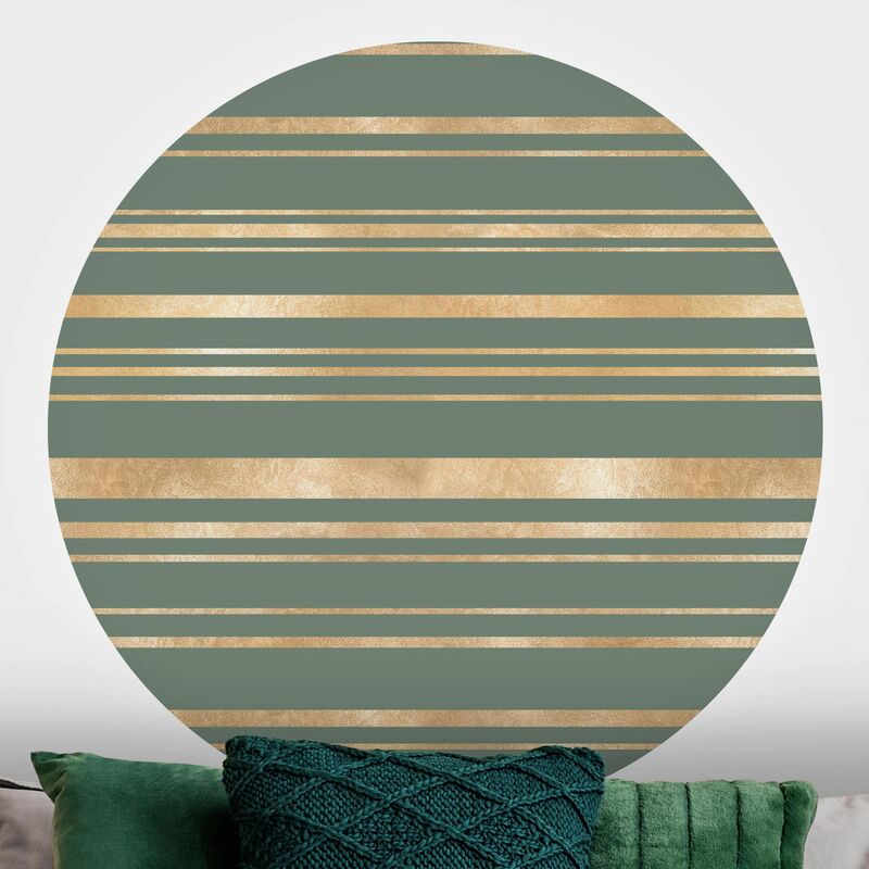 

Papel pintado redondo autoadhesivo - Golden Stripes From Green Dimensión LxA: 50cm x 50cm