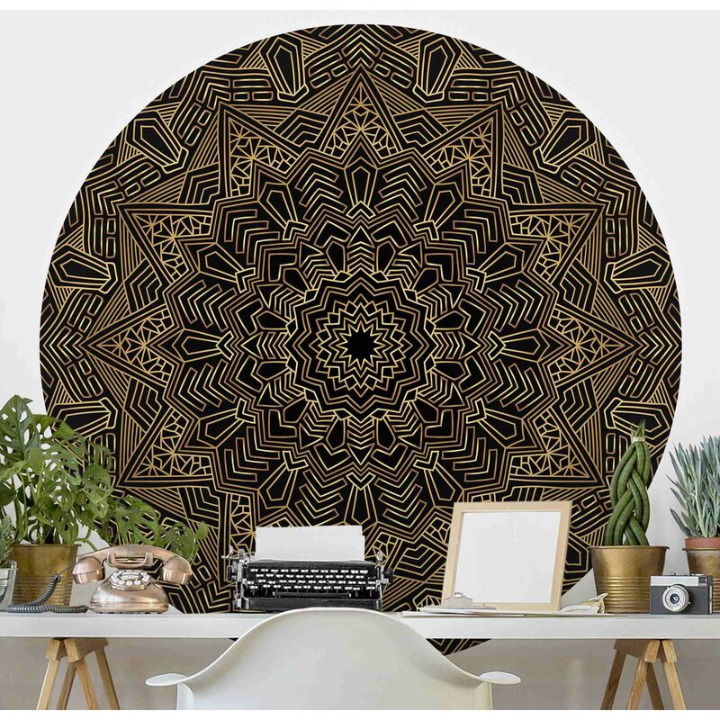 

Papel pintado redondo autoadhesivo - Mandala Star Pattern Gold Black Dimensión LxA: 75cm x 75cm