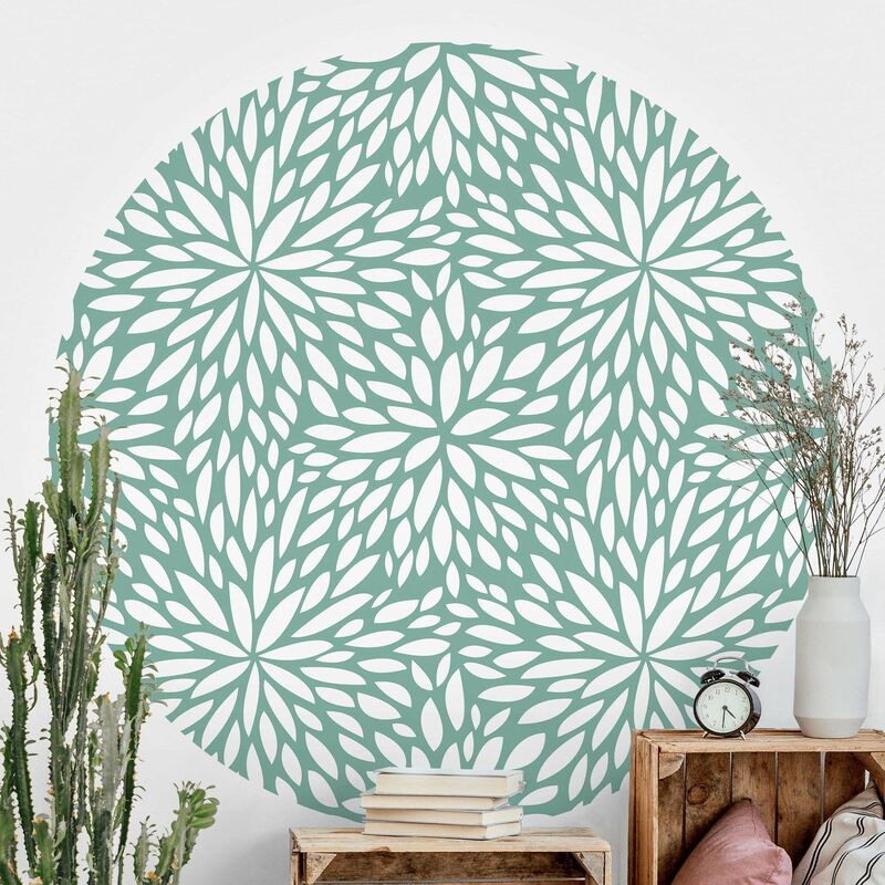 

Papel pintado redondo autoadhesivo - Natural Pattern Flowers In Mint Dimensión LxA: 75cm x 75cm