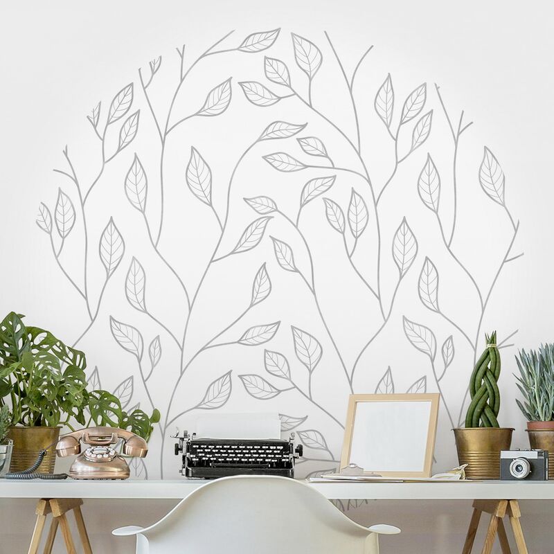 

Papel pintado redondo autoadhesivo - Natural Pattern Branches With Leaves In Gray Dimensión LxA: 175cm x 175cm