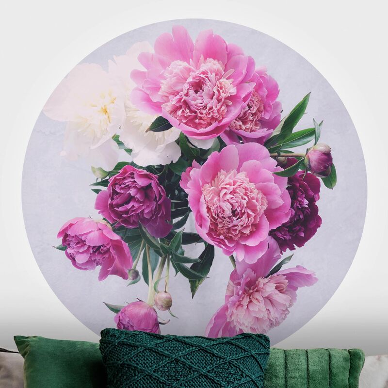 

Papel pintado redondo autoadhesivo - Peonies Shabby Pink White Dimensión LxA: 150cm x 150cm