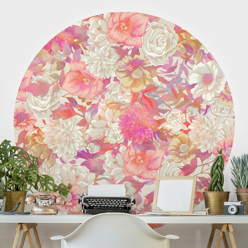 

Papel pintado redondo autoadhesivo - Pink Blossom Dream With Roses Dimensión LxA: 122cm x 122cm